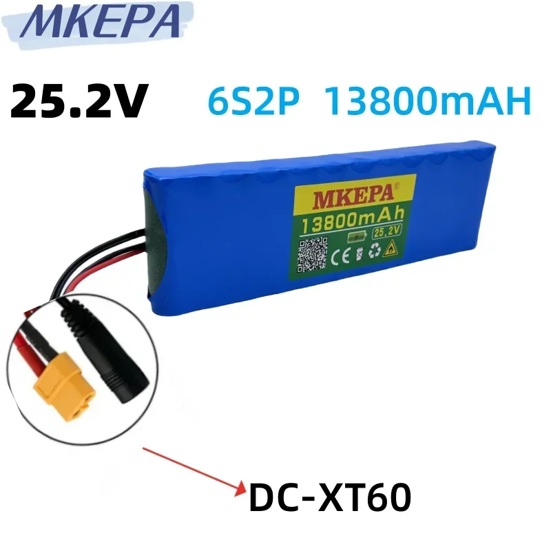 25.2V 24V 6S2P 13800mAh 18650 lithium battery pack 24V with BMS 22.2V for electric bicycles, scooters, mobile optional plugs