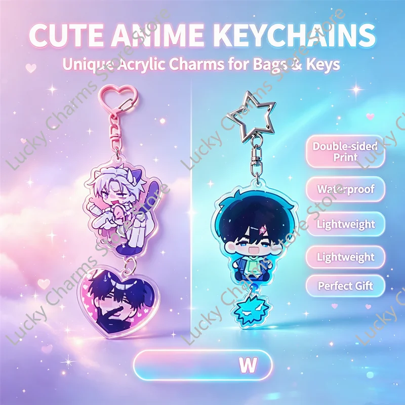 Kawaii Two-Part Acrylic Keyring, Double Sided Printed Bag Ornament, Sweet Cloud Design Key Chain, Portable Accessories Gift for