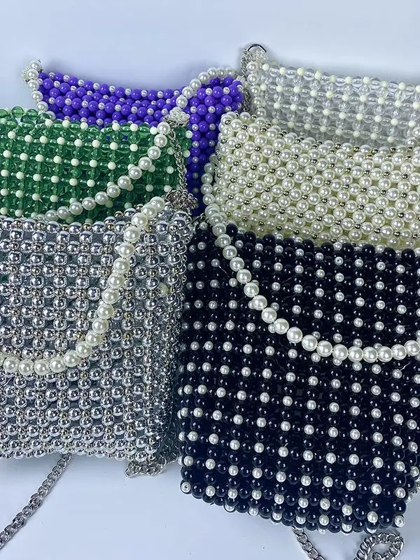 

Handmade Women Pearl Bags Designer Beaded Shoulder Bags Charm White Pearls Crossbody Bag Luxury Evening Clutch Purse Lady