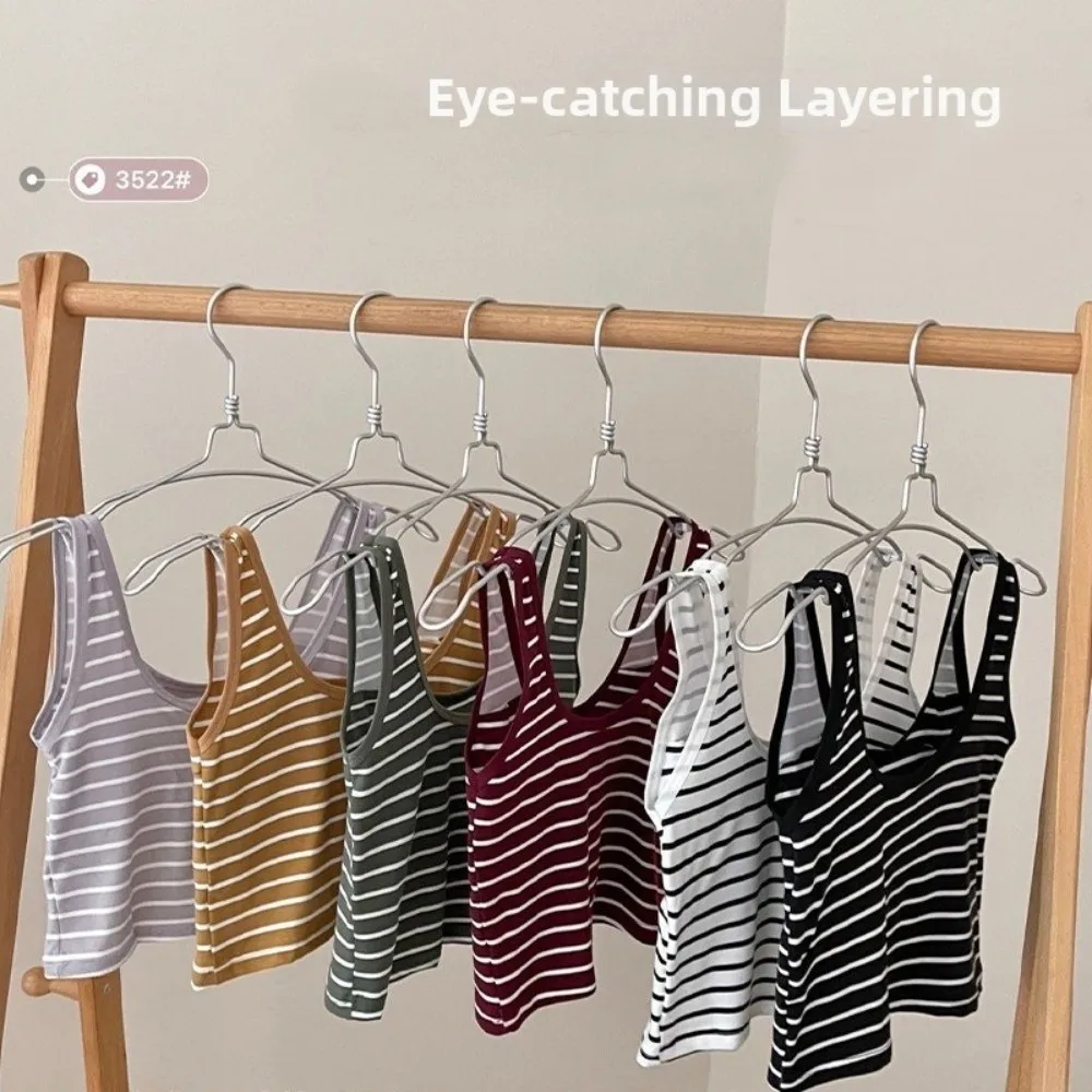 Gifts Color-blocked Summer Striped Tank Top Anti-exposure with Padded Bra Sleeveless Top U-neck Backless Bra with Padded Bra