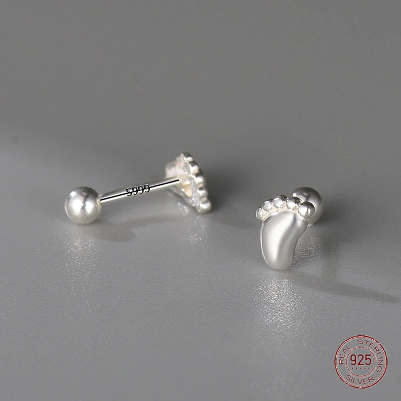 925 Sterling Silver Fashion Simple Cute Little Foot Earrings Korean Girls Teen Piercing Jewelry Accessories