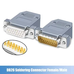 DB26 Male Female Connector DB 26-pin Welding Wire Parallel Port Plug 3 Rows of 26Pin Soldering Connectors SUB DB26H with Shell