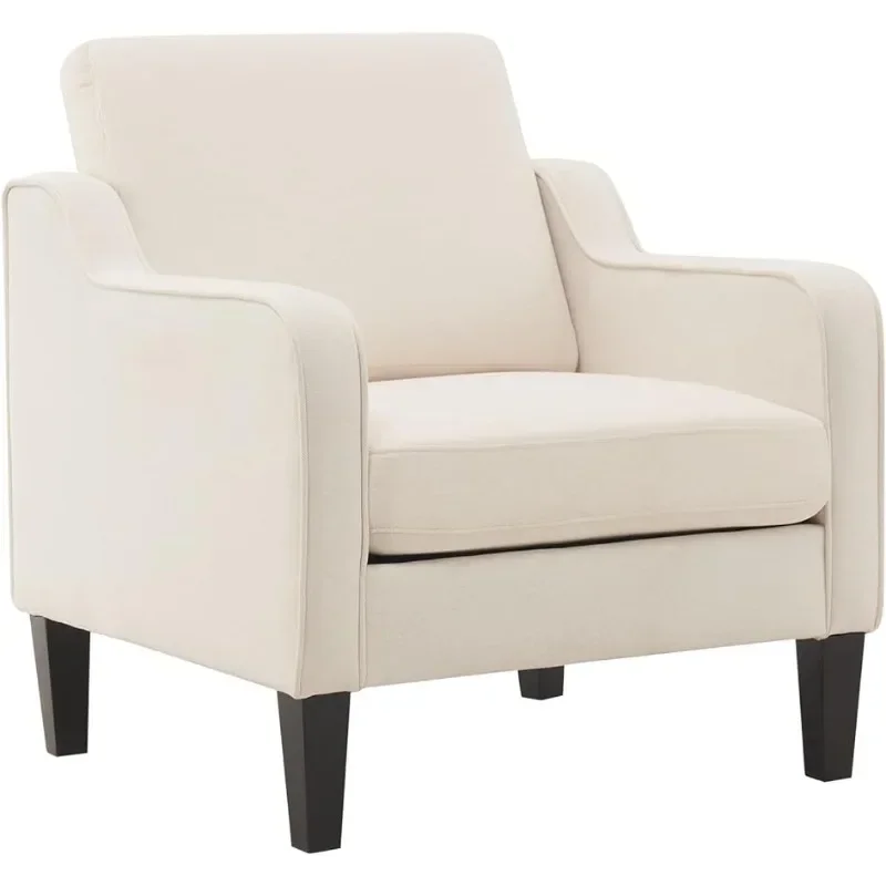 

Mid Century Modern Fabric Accent Chair Beige for Living Room Upholstered Armchair with Scooped Arms for Bedroom