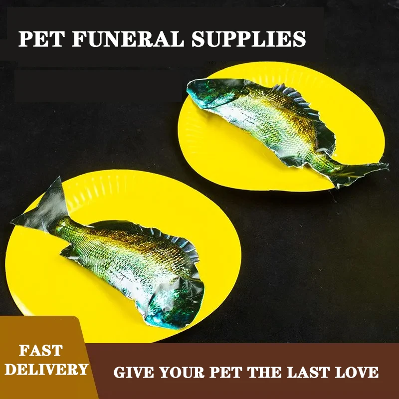 2PCS Pet Paper Simulation Fish Cat Dog Food Burning Funeral Supplies Cat Memorial Accessories Funeral Toys For Cats