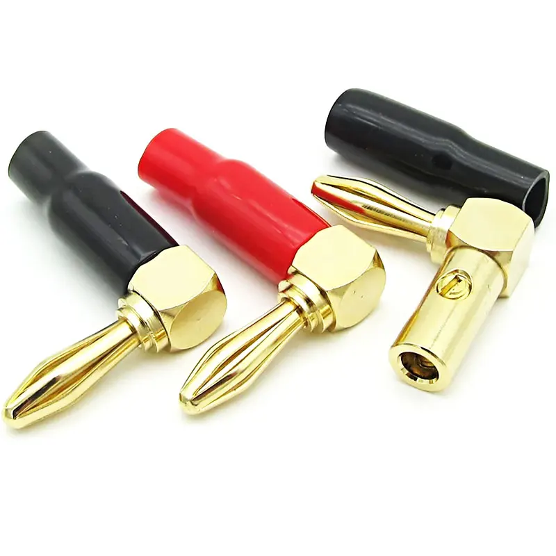 

4PCS 4mm Banana Plug Soft Plastic Shell 90 Degree Banana Connector Gold Plating Red Black for Audio Video Speaker