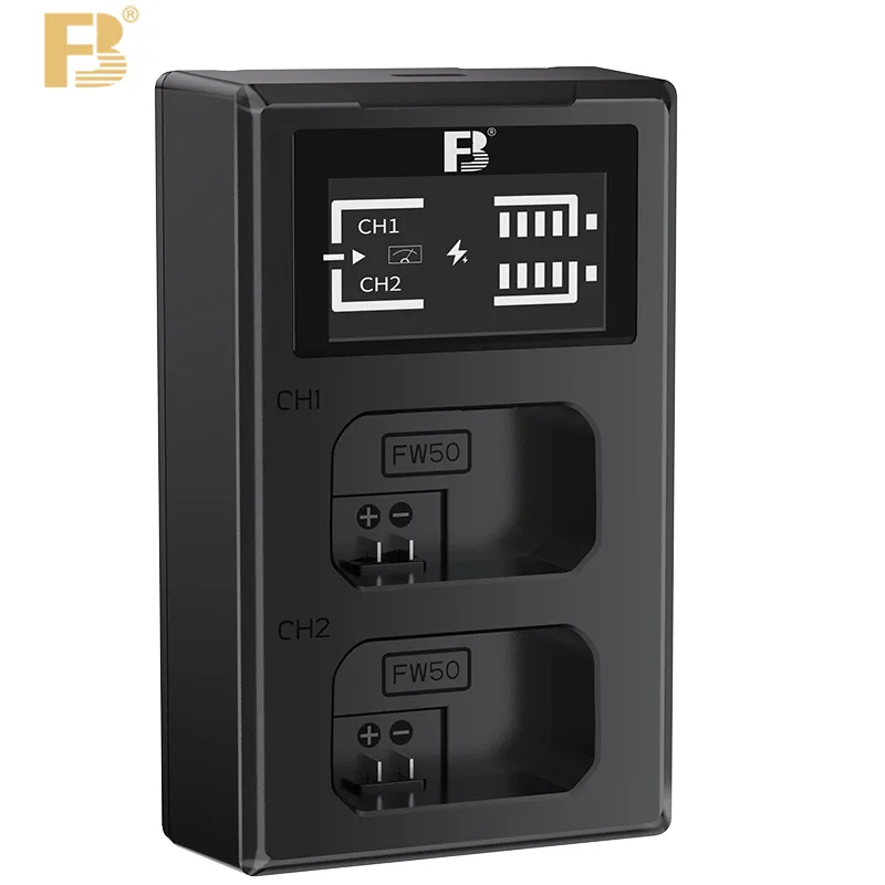 FB NP-FW50 Dual USB Charger for Sony ZV-E10 A6100 A6300 A6400 A6500 A7II Battery Charger