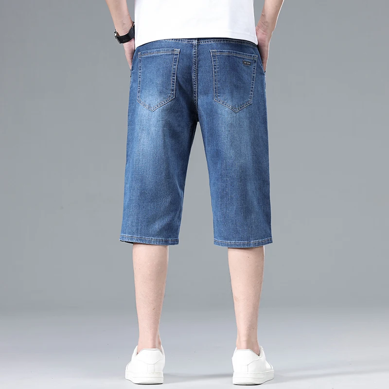 2025 뉴 여름 남성 얇은 스트레이트 데님 반바지 부드럽고 편안한 아이스 실크 느낌 루즈 팬츠 대형 라이트 블루 다크 블루