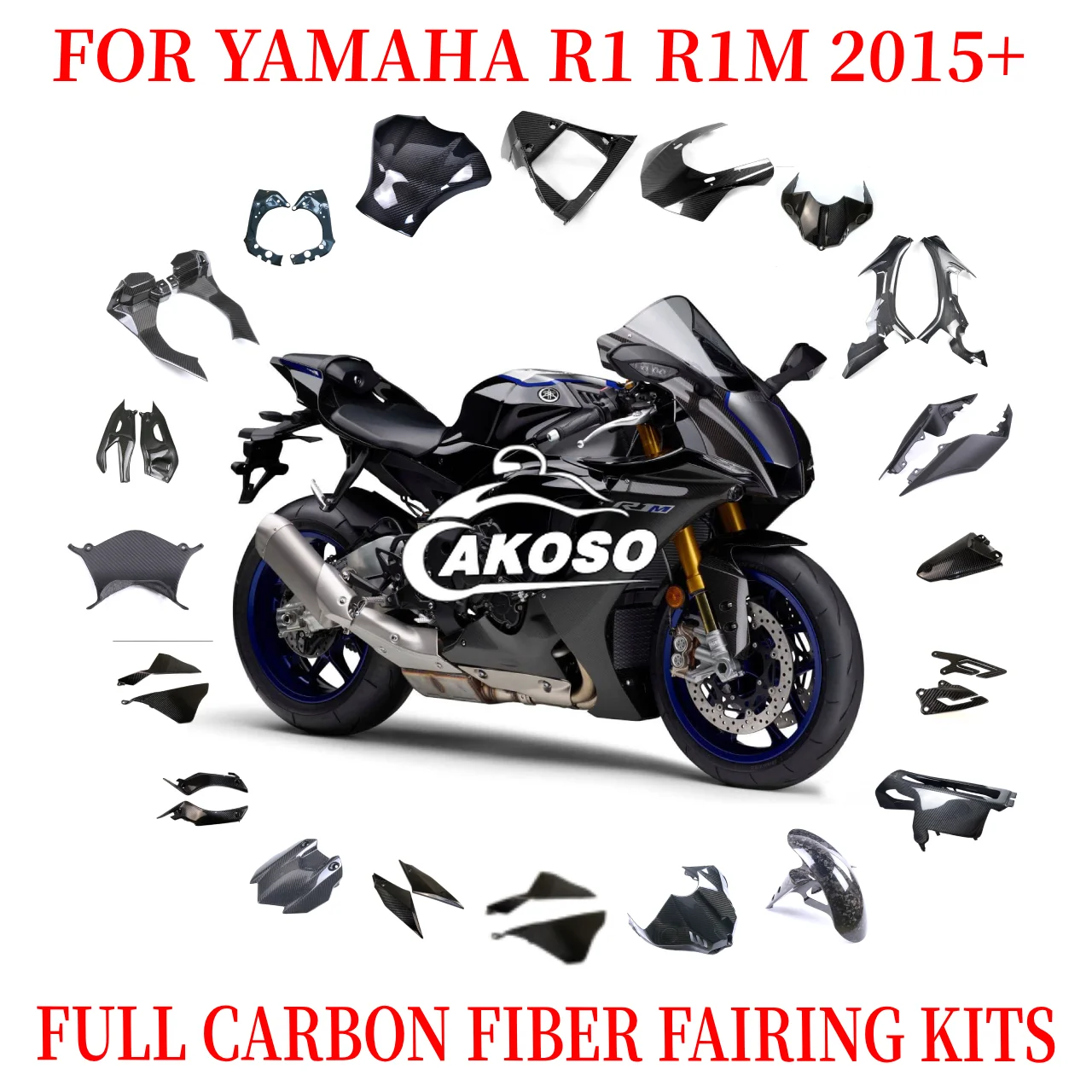 

Motorcycle Modified for YAMAHA R1 R1M 2015+ Carbon Fiber Full Fairing Kits Fender Side Panels Tank Cover Real 3k Dry Carbon