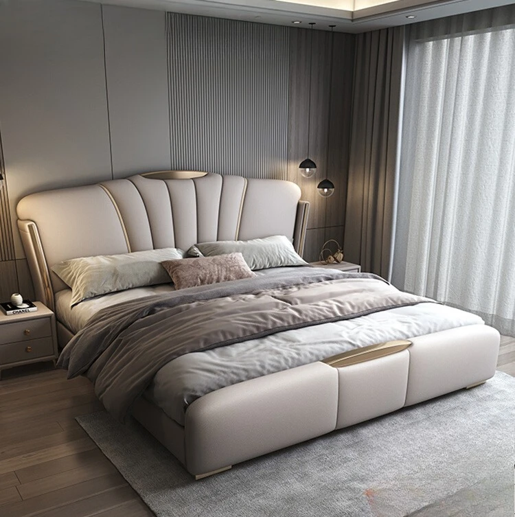 

Light luxury modern simple master bedroom high-end big bed Italian storage soft bag