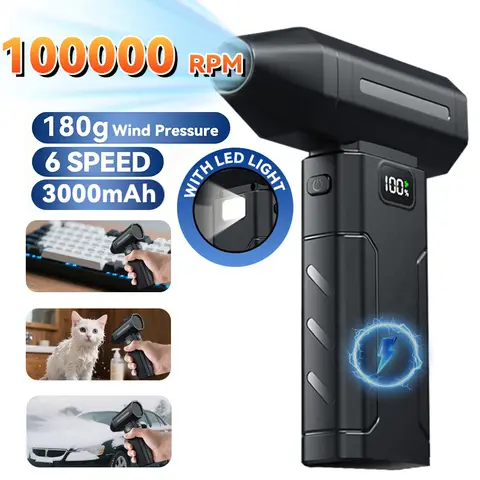 Portable Compressed Air Duster, Handheld Personal Cooling Fan, Cordless Air Blower, 3000Mah Rechargeable Battery, 6-Speed Wind Speed Adjustment, for Cleaning Dust from Electronic Devices/Camera Equipment, Computer Keyboard Dust Removal, Car Seat Interior Cleaning, Suitable for Home/Office/Outdoor/Camping/Car Use