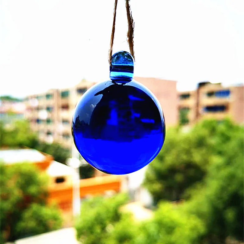 New Arrived 30mm Blue Smooth Glass Balls Nice Crystal Feng Shui Spheres Birthday Party Outdoor Christmas Tree Hanging Decoration