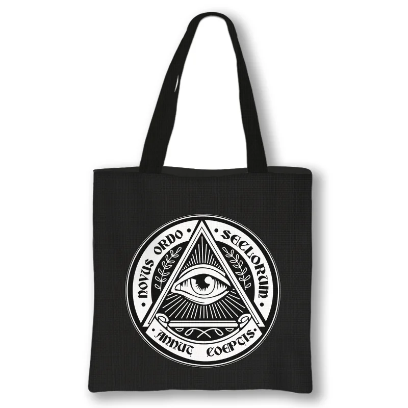 Masonic Illuminati Pyramid Eye Print Shoulder Bag Freemason Totes Bags Causal Handbag Female Reusable Storage Shopping Bags