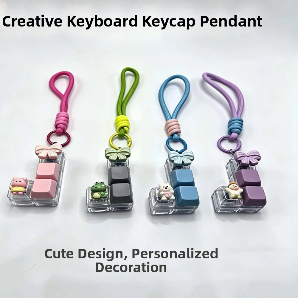 Portable 4 Grids Keyboard Clicker Keychain Rabbit Frog Bear Duck Cartoon Animal Stress Relief Keyring Creative Bowknot Glowing