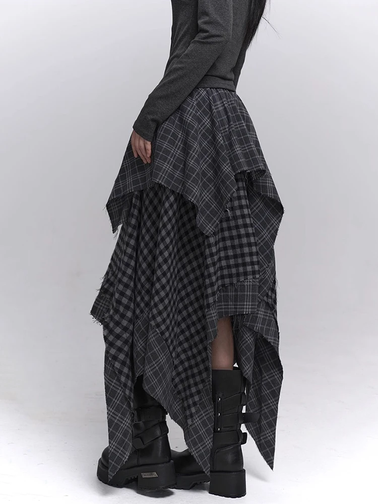 REDDACHiC Acubi موضة منقوشة غير المتكافئة تنورة Alt القوطي مرونة الخصر غرزة الخام حافة طويلة تنورة فلوي حجم كبير النساء قيعان #5