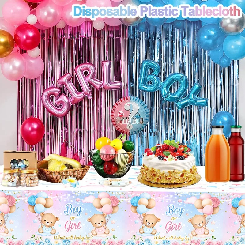 الجنس تكشف مفرش المائدة البلاستيكية للحفلات صبي أو فتاة استحمام الطفل ديكور الوليد غطاء الطاولة هو أو إنها الجنس تكشف لوازم الحفلات #5