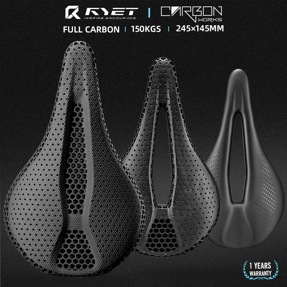 RYET Carbon 3D Printed Saddle 145MM 130g 7*9 Bike Seating For Men Women Triathlon Road MTB Mountain Gravel Cycling Parts