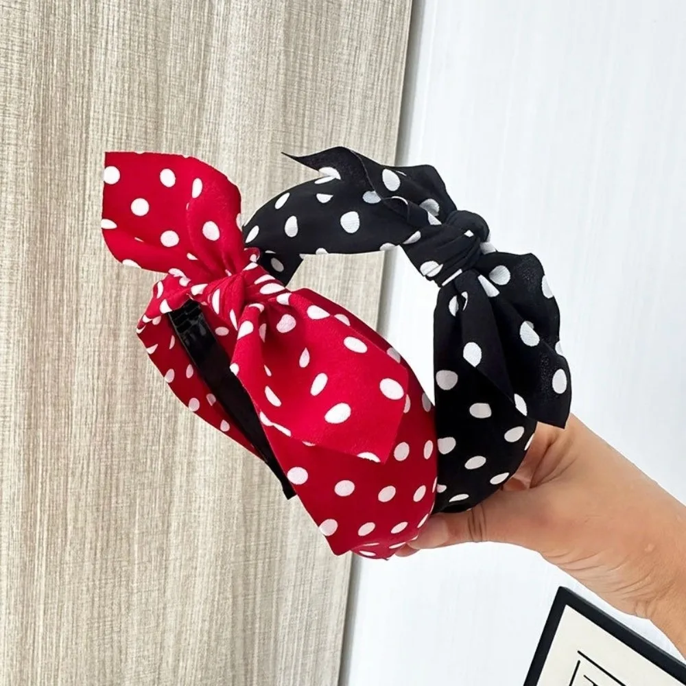 Bow Knot Women's Wide Headband Printed Rabbit Ear Retro Polka Dot Hairband Cross Hair Clip Hair Hoop Headwear Hair Accessories