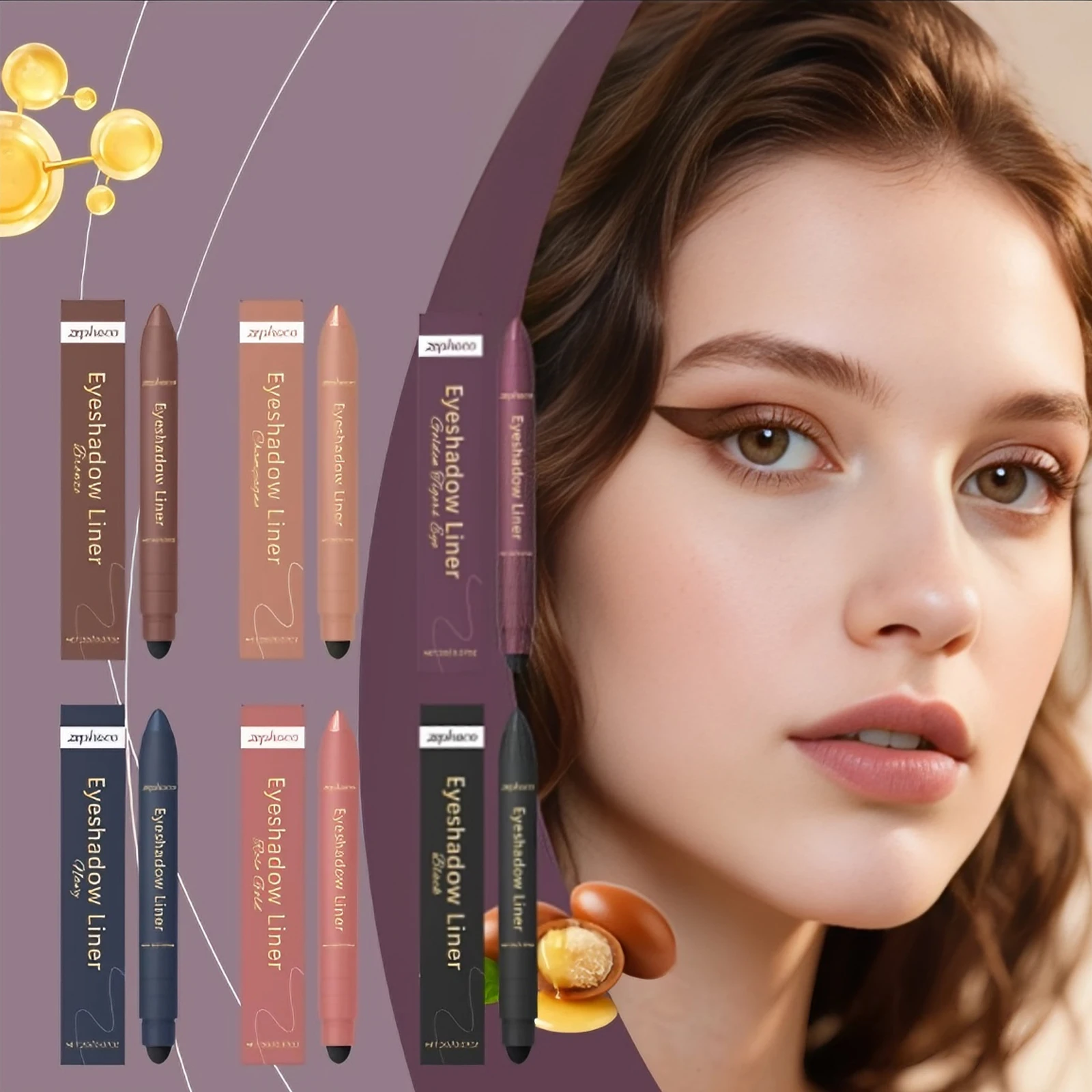 Matita ombretto eyeliner 2 in 1 Impermeabile Leggero Liscio Lunga durata Asciugatura rapida per principianti Matita per trucco occhi Incontri