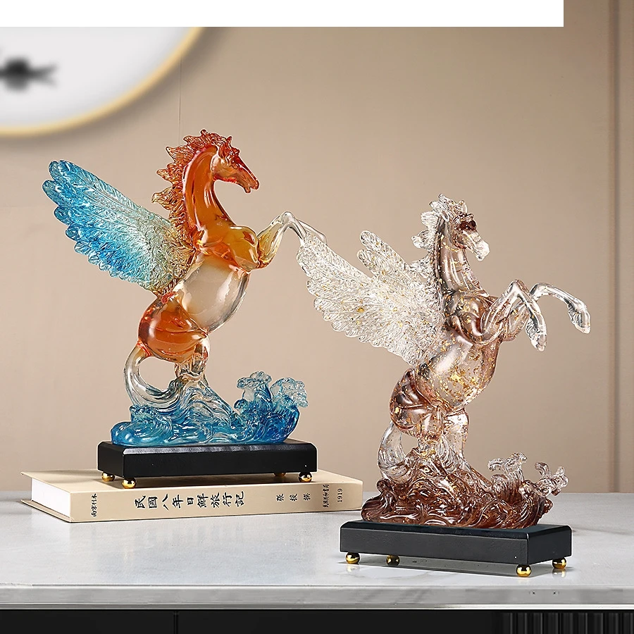 Transparent Pegasus Figurine Resin Handicrafts Simulation Animal Sculpture Horse Statue Color Gradient Home Decoration