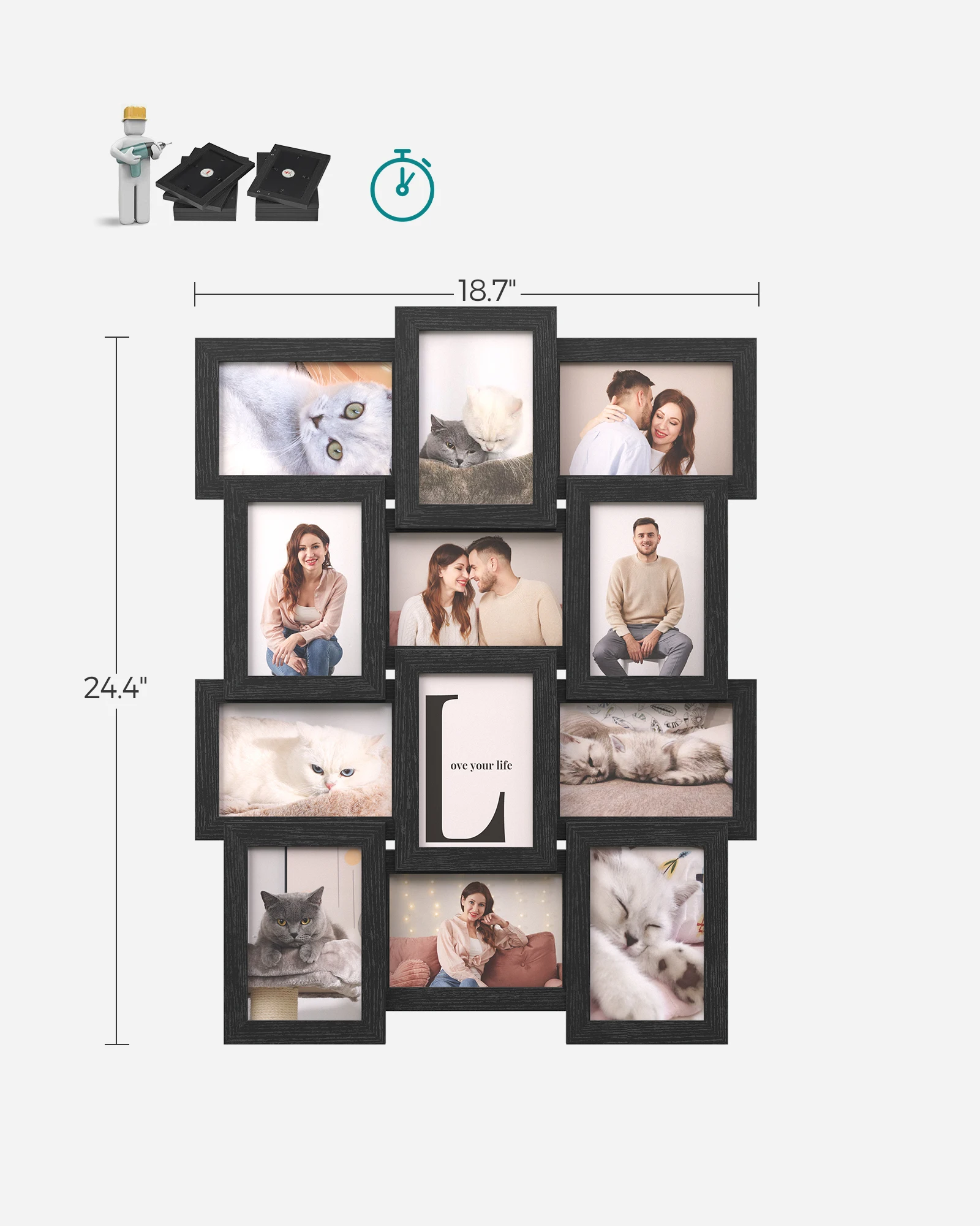 SONGMICS-إطارات صور الكولاج لديكور الحائط ، شاشة معلقة ، صور عائلية متعددة ، ديكور معرض ، مجموعة من 12 ، 4x6 #6