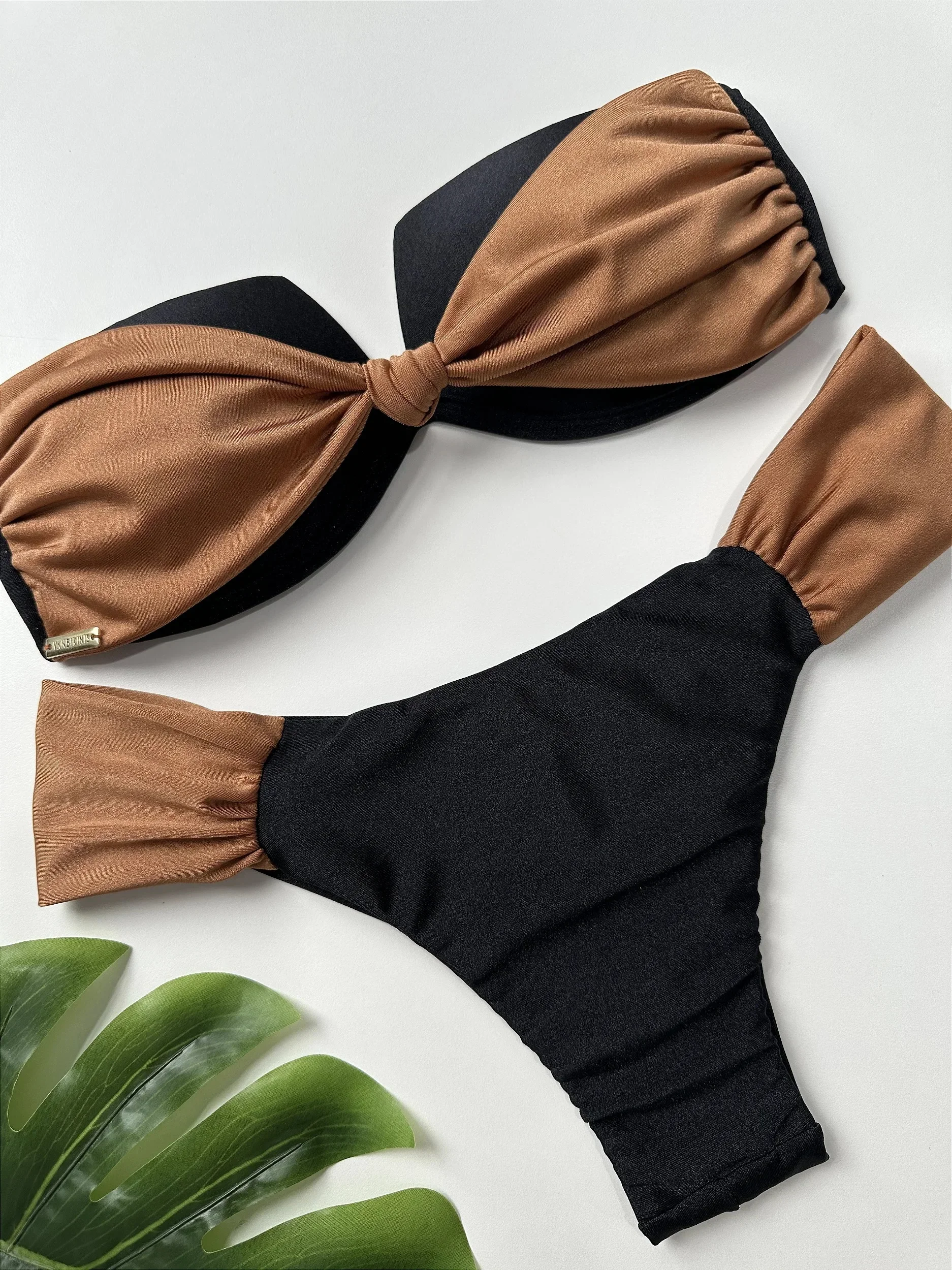 

2025 Trend Off Shoulder Low Waist Bikini Women Color Match Swimsuit Beachwear Fashion Sexy Lady Biquini Swimwear Female Getways