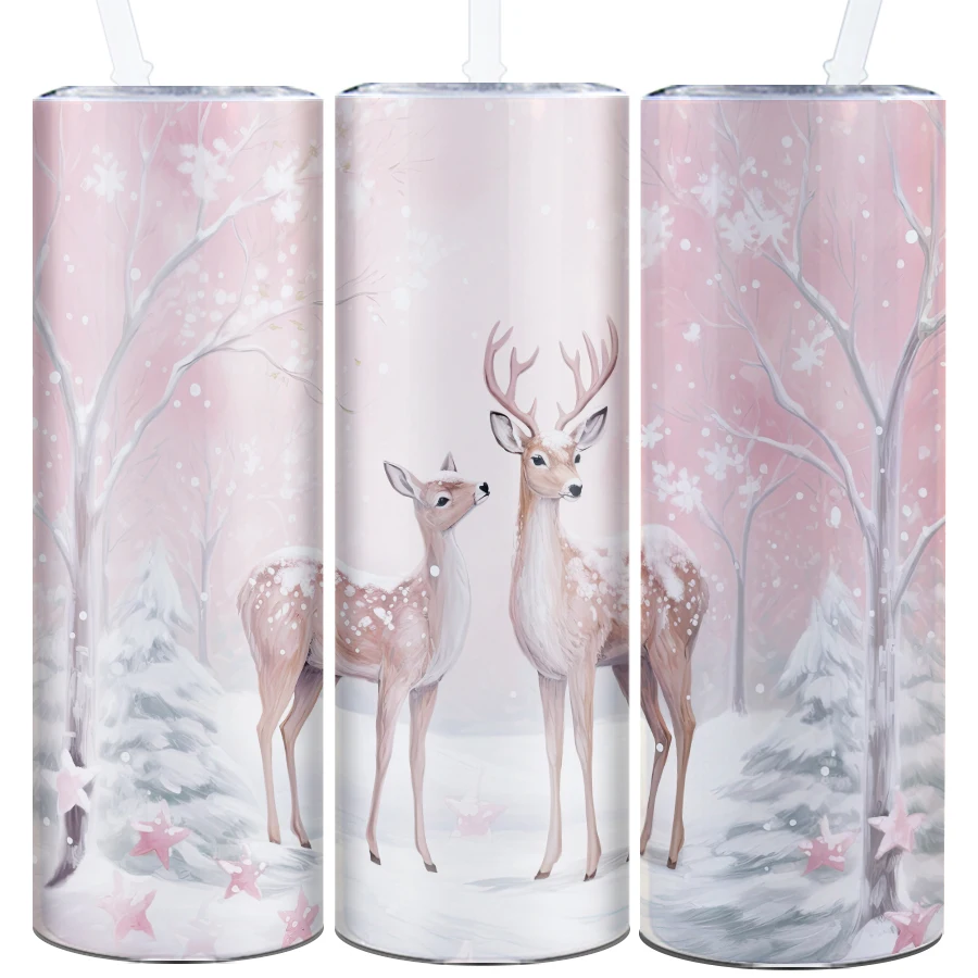 1pc 20oz Water Bottle Straw Lid Stainless Steel Insulated Mugs 3D Print Elk Outdoor Travel Coffee Mugs Christmas Holiday Cups