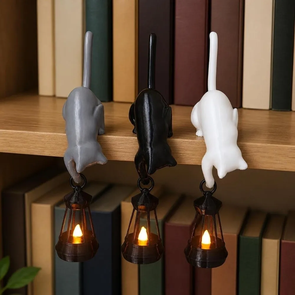 3D Printed Cat-Shaped Wall Hook Cute Inverted Hanging Bookshelf Lantern Funny Creative Cat Decorative Hook Desktop Decor