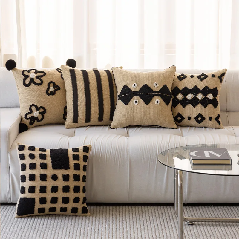 

3D Geometric Tufted Cushion Cover 45x45cm Poly Cotton Square Pillow Case with Towel Embroidery Bohemian Home Decor for Sofa