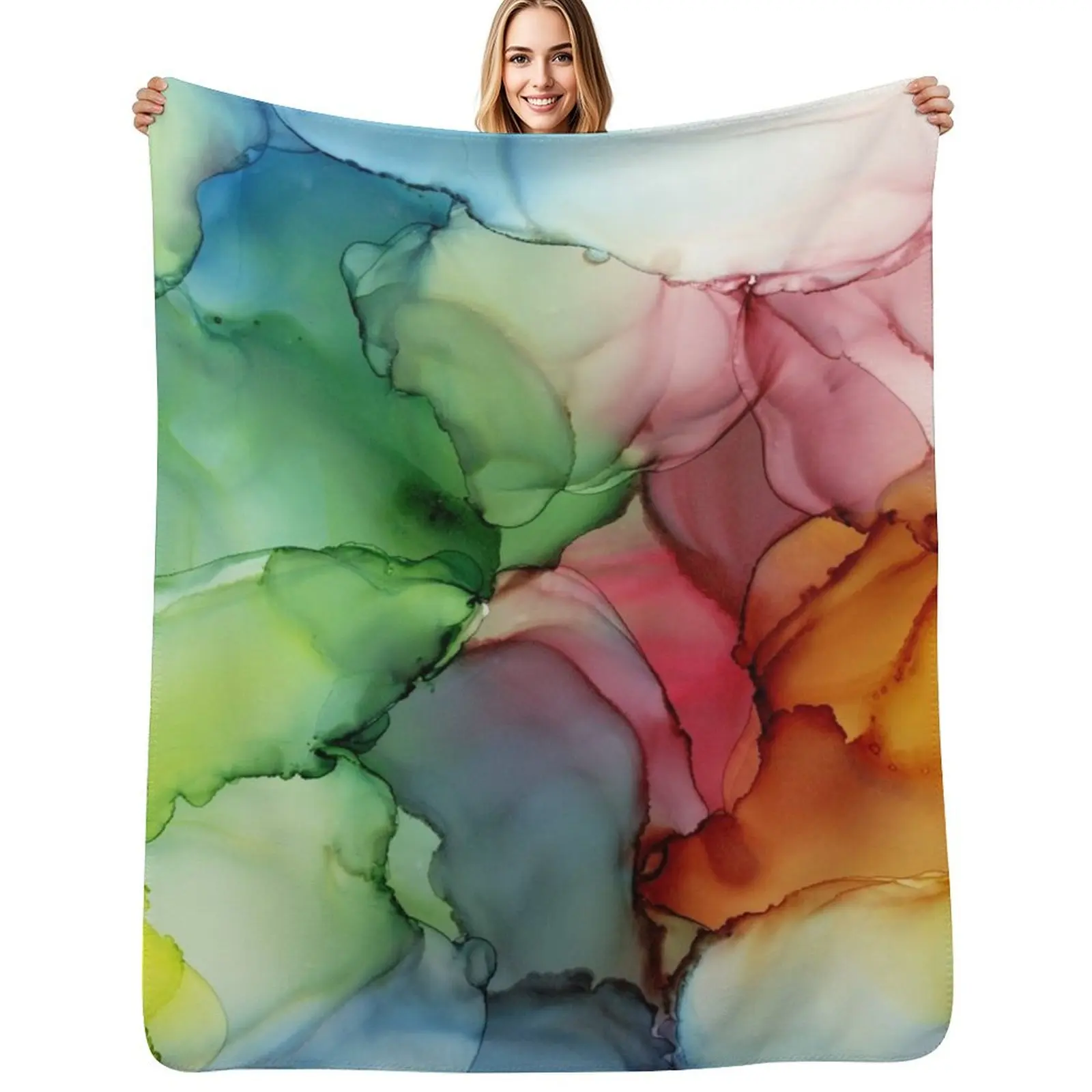 

Stormy Spectrum Abstract Rainbow Painting Throw Blanket Travel Size Cozy Blanket for Plane Train
