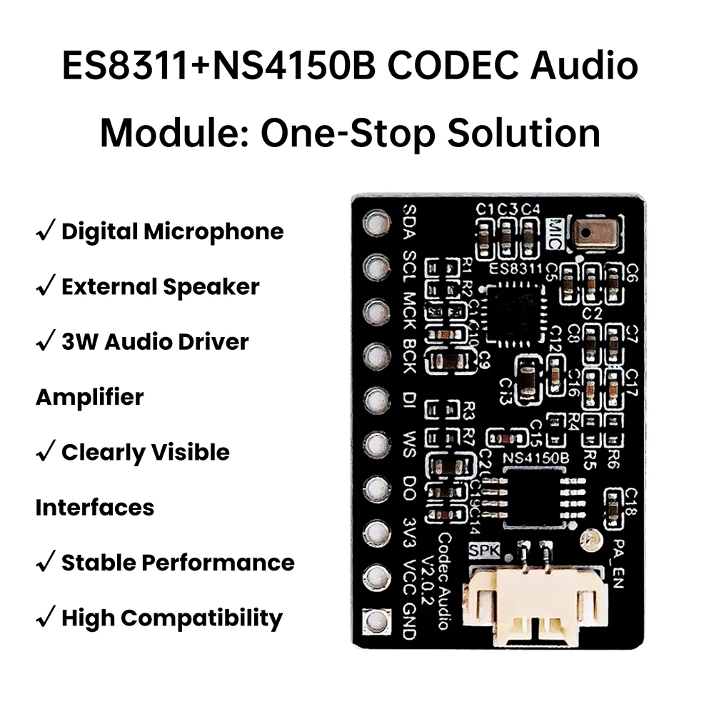 ES8311 NS4150B 3W CODEC Audio Amplifier Module Digital Mic Speaker Board For ESP32 C3 S3 I2S I2C Interface