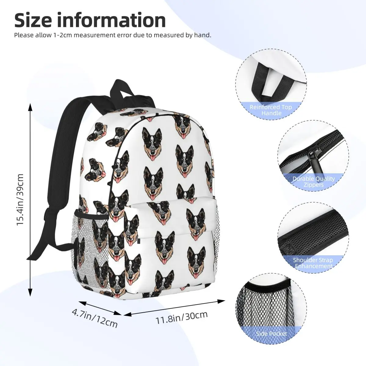 Australian Cattle Dog Lover, Blue Heeler Love Backpack Student BookBag Children School Bag Laptop Shoulder Bags for Men Women