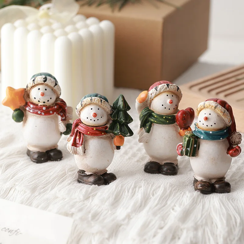 

Cute Christmas Resin Santa Claus Snowman Desktop Set Painted Resin Snowman Ornament for Christmas Home Display Figure Decor gift