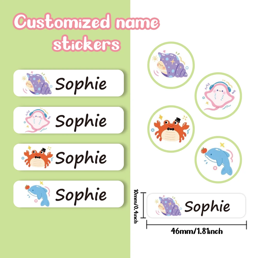 Custom Ocean Style Name Sticker,Transparent Waterproof Stickers for Kids,diy Name Labels for School Bag Bottles Box  Mug Uniform view 3