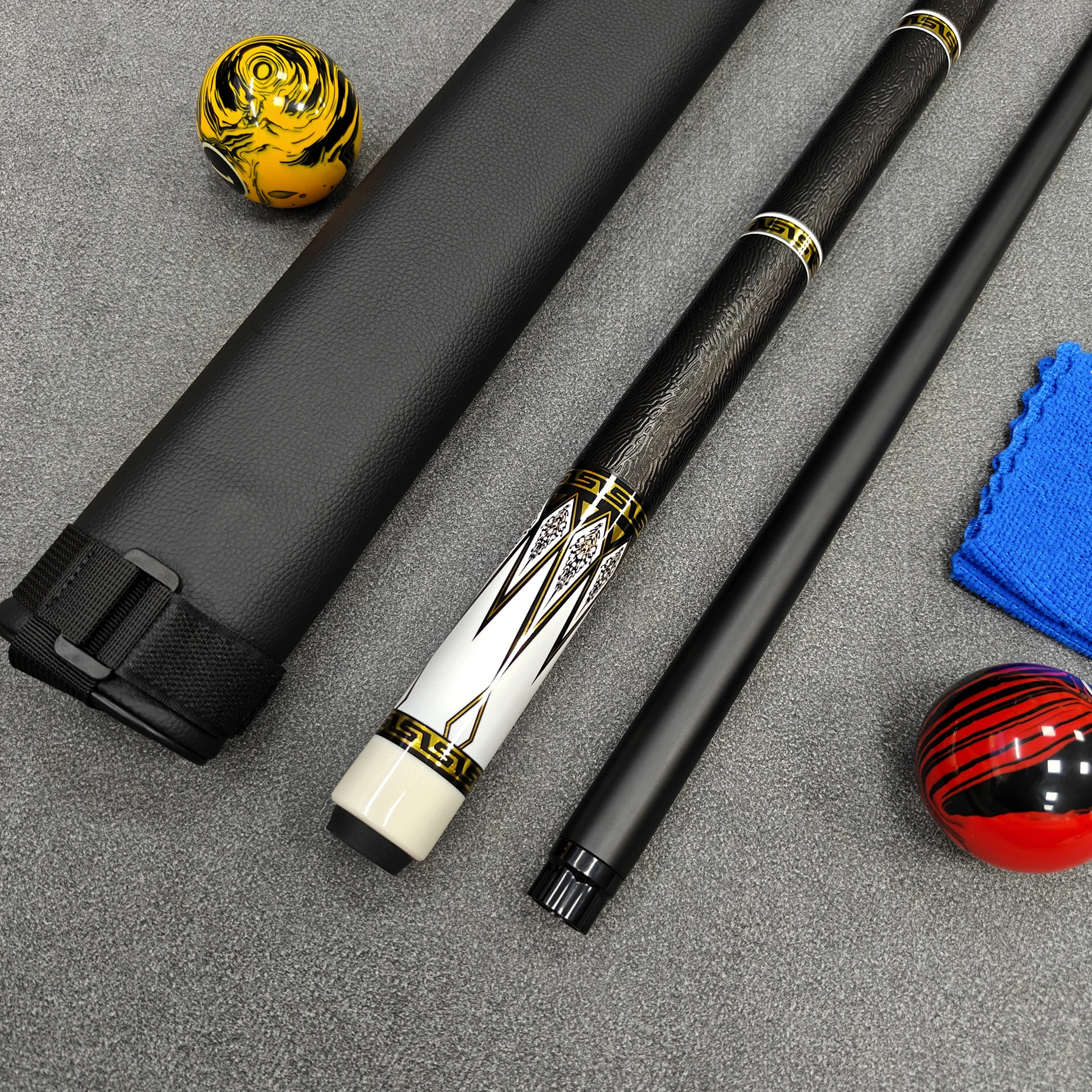High‑Tech Pool Cue Stick 12.5mm Tip Yellow, Comfort Grip, Extension & Butt Cap Ready, Leopard‑Embossed Pebbled Cue Case + Gifts