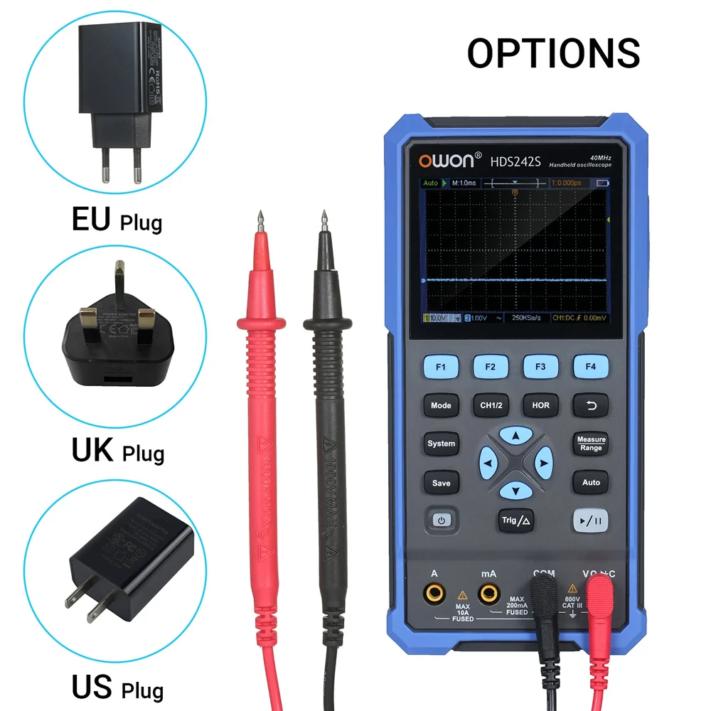 Imagem -02 - Gerador de Sinal Osciloscópio Digital Portátil True Rms Usb tipo c Bit 40mhz 70mhz 250msa s Hds242 Hds242s Hds272 Hds272s 2ch