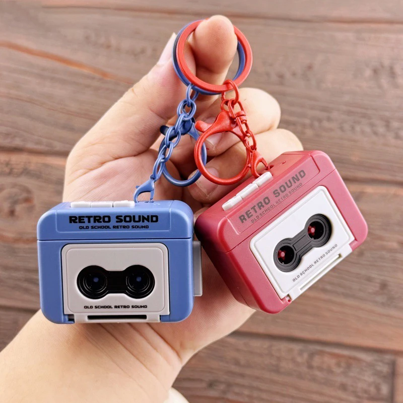 1Pc Retro Tape Recorder Keychain Mini Recording Music Box Pendant Keyring Backpack Ornament Birthday Couple Gift