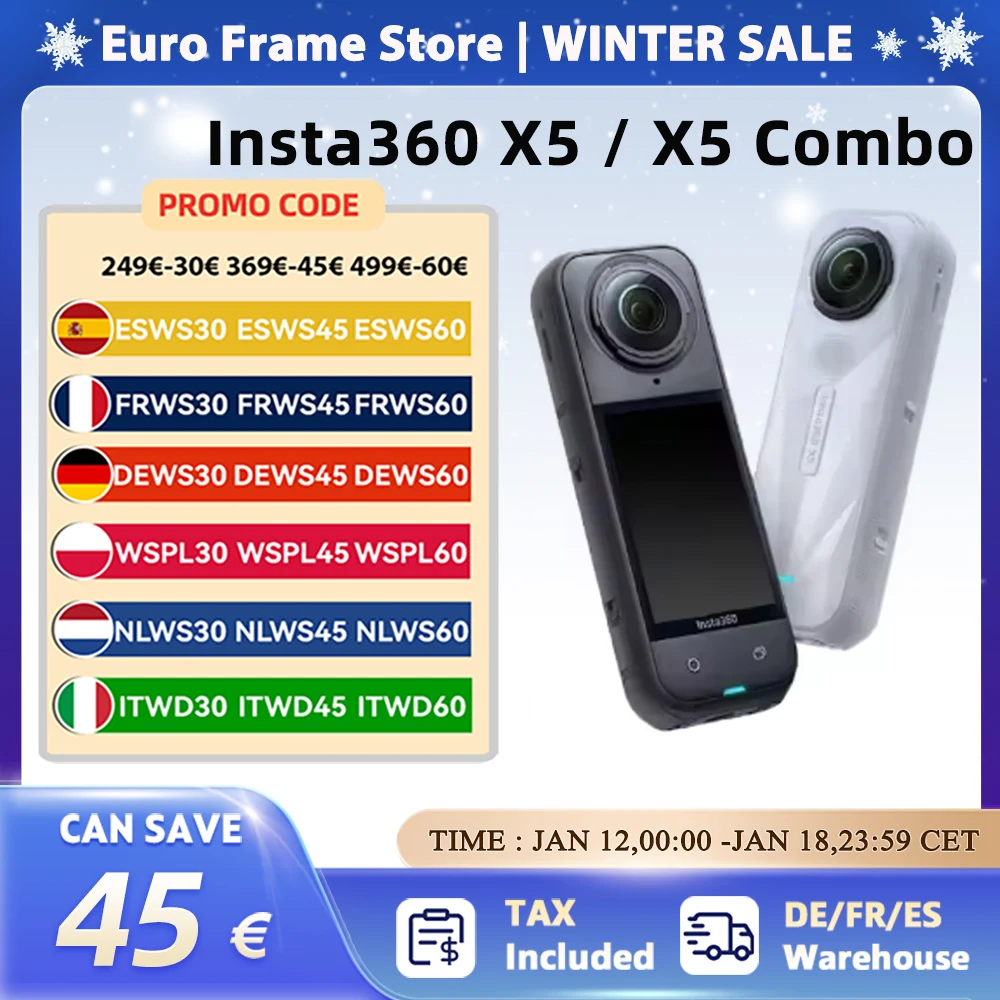 Insta360 X5 Action Camera 2025 New 8K 30fps Replaceable Lenses Triple AI Chip Superior Low Light 185 Mins Run Life Insta 360 X5