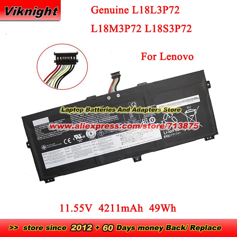 Genuine L18L3P72 Battery L18M3P72 L18S3P72 For Lenovo Yoga X390 T480 X13 Series 11.55V 4211mAh 49Wh SB10K97659 02DL021 02DL022