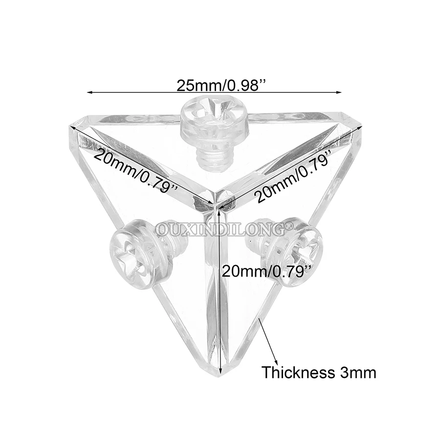 Brand New 1000PCS/LOT Clear Acrylic Corner Brackets 3-Sides Display Cases Right Angle Triangle Joint Braces