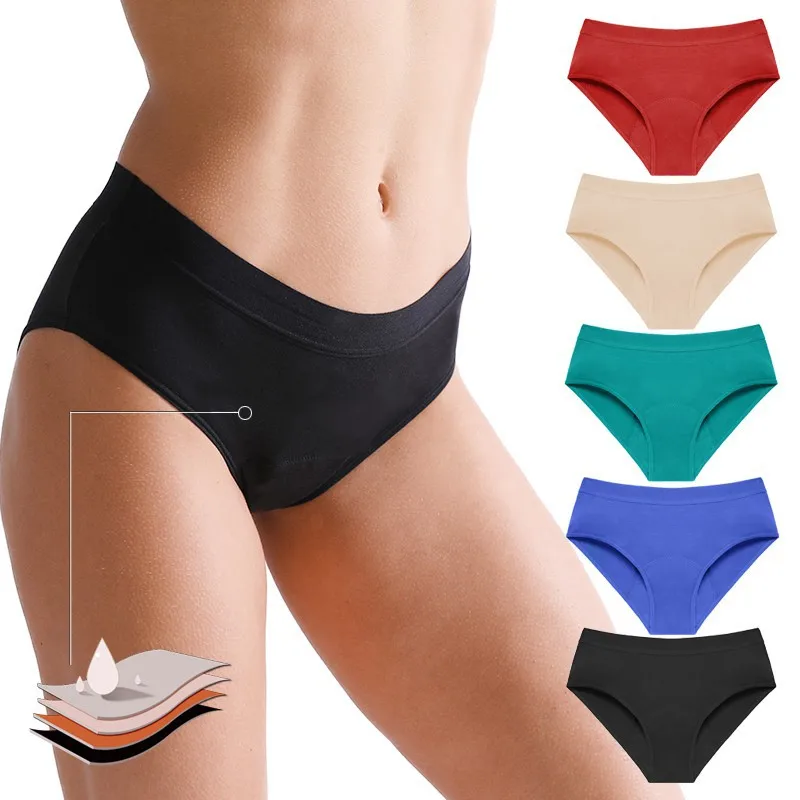 Damen S-6XL Bambusfaser Menstruationsunterwäsche 4-Schicht Auslaufsichere Stark Absorbierende Antibakterielle Periodenslips für Physiologische Zwecke