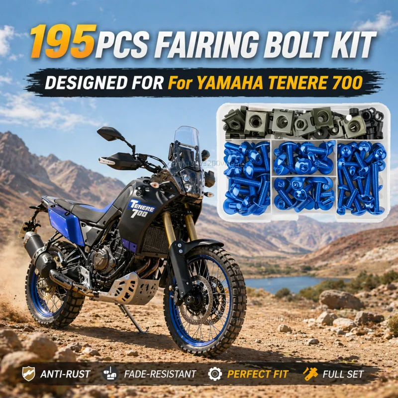 195Pcs Motorcycle Aluminum Fairing Bolt Screws Kit Nut Clips For YAMAHA TENERE 700 Tenere700 XTZ 700 T700 2020 2021 CNC Fastener