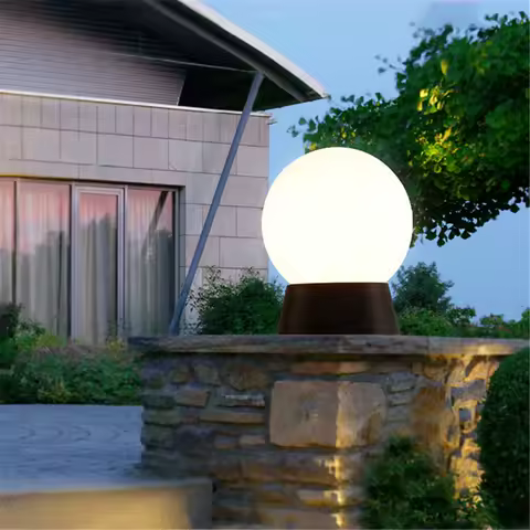 Outdoor Post Lamp Black Globe Shade Deck Lights Anti UV Fence Pillar Light for Yard Porch Dock Exterior Lantern Lighting