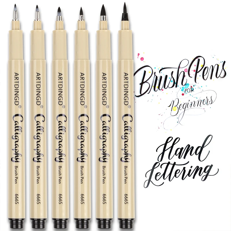 

6Pcs Calligraphy Pen Brush Markers Hand Lettering Pens Waterproof Pigment Sketch Marker Pen For Drawing Design Art Supplie