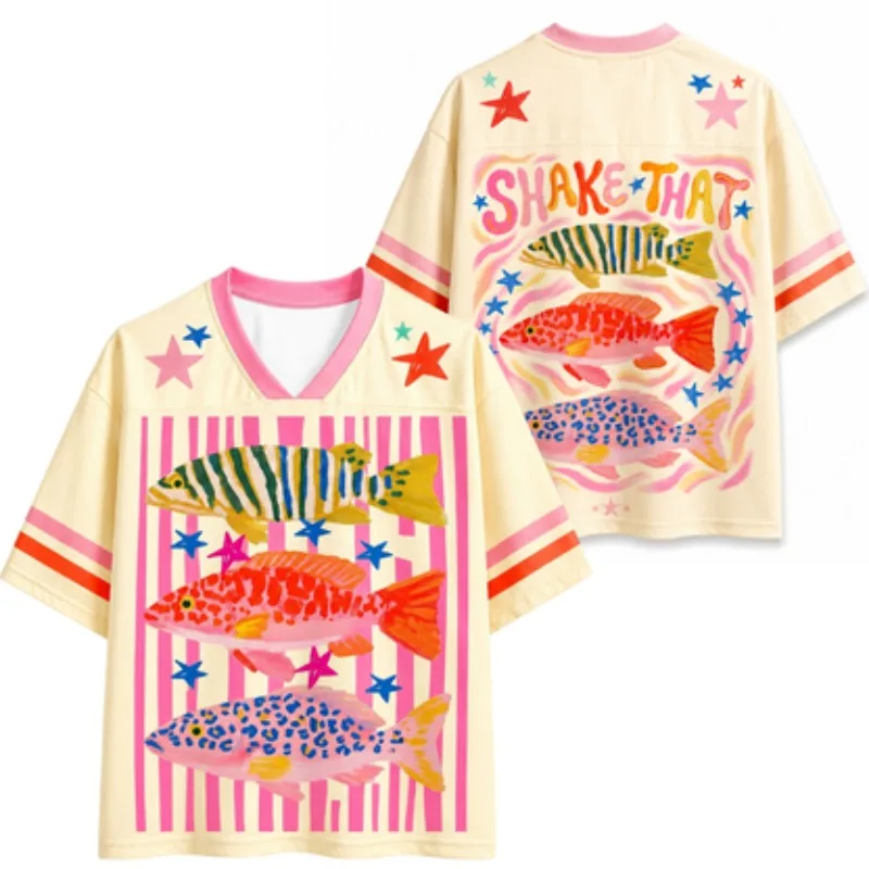 Camiseta de Jersey con Estampado 3D de Peces Tropicales, Estilo Artístico Divertido y Holgado, para Niños, Hombres y Mujeres, Parejas y Padres e Hijos