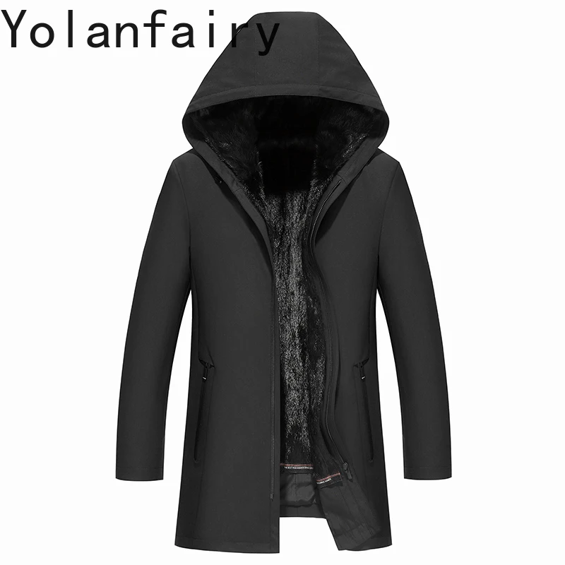 

YOLANFAIRY парки из натурального меха, мужская одежда, зима 2025 года, съемная куртка на подкладке из цельного норкового меха, мужская верхняя одежда с капюшоном