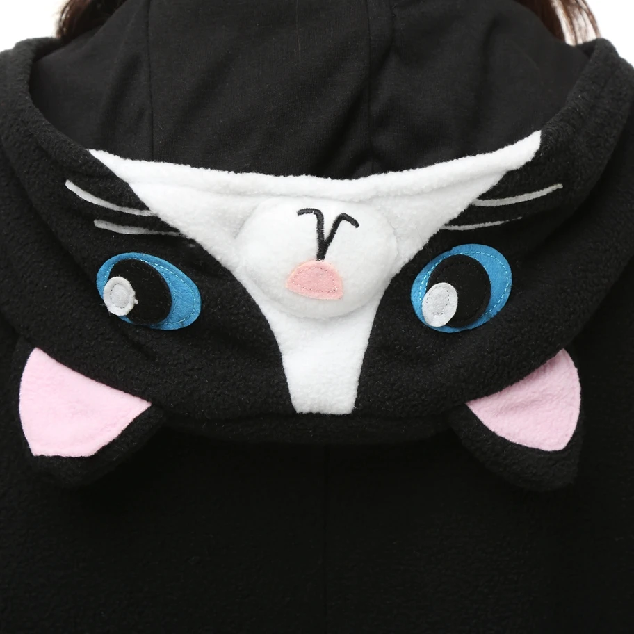 Adults Animal Kigurumi Black Cat Cosplay Costume Cartoon Onesies Pyjama Halloween Carnival Party Jumpsuit