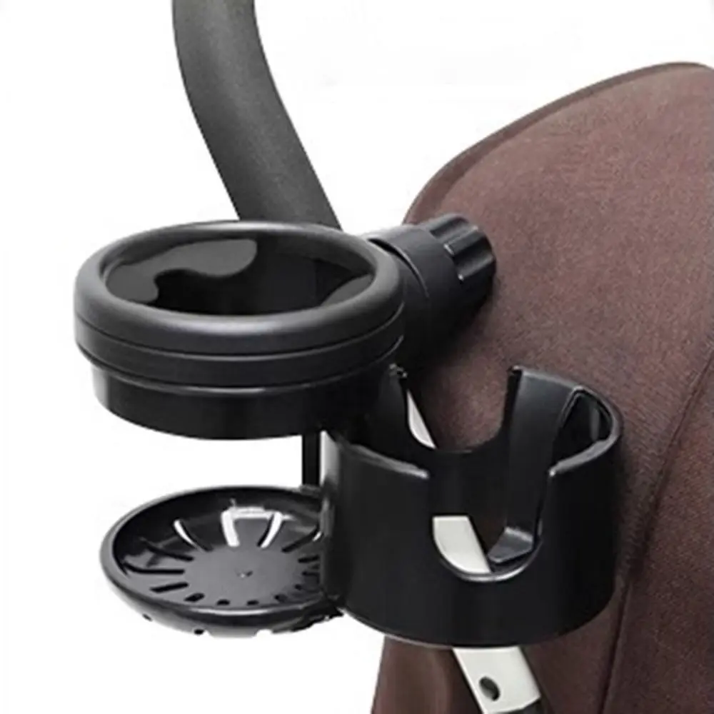 Portable Rotating 2 in 1 Stroller Cup Holder Universal Black Mount Stroller Bottle Rack Non-slip Trolley Drinks Holder Pushchair