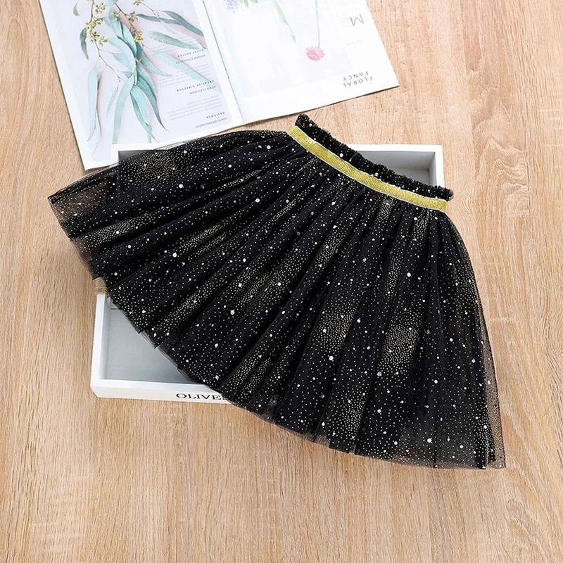 Spring Fall Fluorescent Sequins Starry Girls Skirts 2022 Summer School Girl Tulle Tutu Skirt Casual Children Pleated Skirt 3-10T