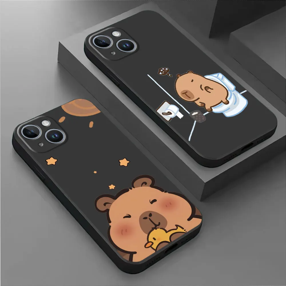 

Cute Cartoon Capybara Phone Case For iPhone 16 15 14 13 12 11 Pro Max Mini X XS SE4 7 8 Plus 16E Shockproof Soft Cover Fundas