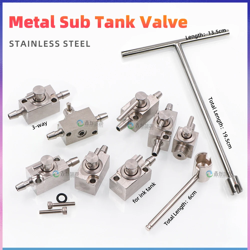 Inkjet Printer Metal Sub Tank Valve for Ink Cartridge Manual Stainless Steel Valve Switch